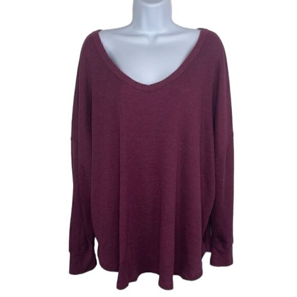 Woman Within Tops - Woman Within Waffle Knit Thermal Shirt Long Sleeve Purple size 2X